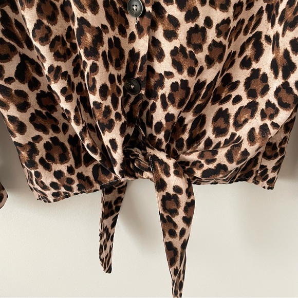 Tie Front Leopard Print Blouse - Picture 2 of 4